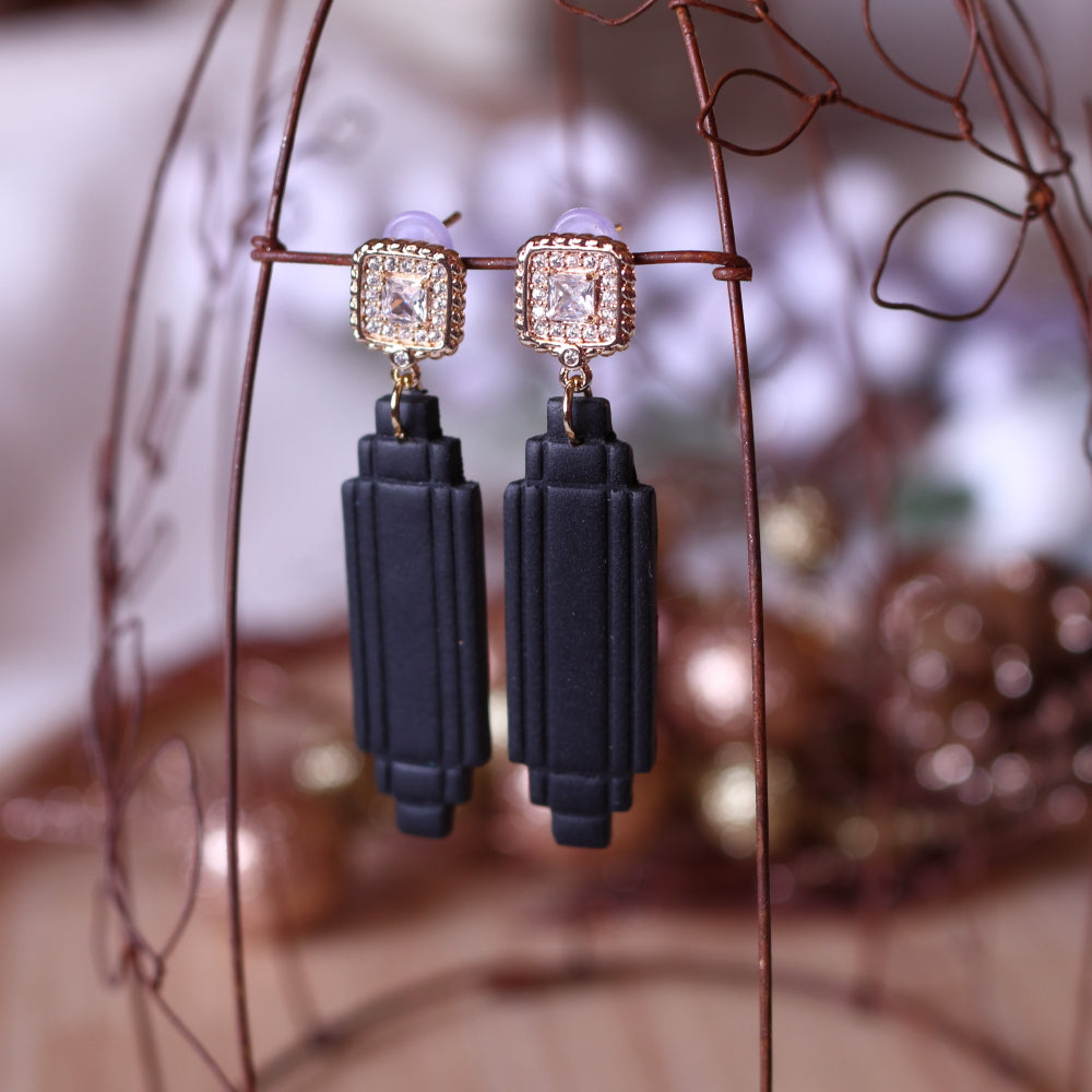 Orecchini Art Decò Empire Nero Oro