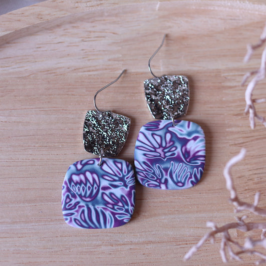 Orecchini Mokume Gane Viola quadrato