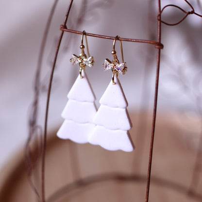 Orecchini Albero di Natale Bianco Glitter