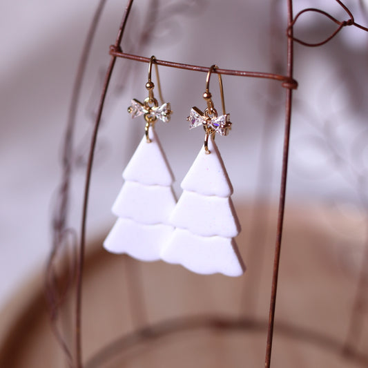 Orecchini Albero di Natale Bianco Glitter