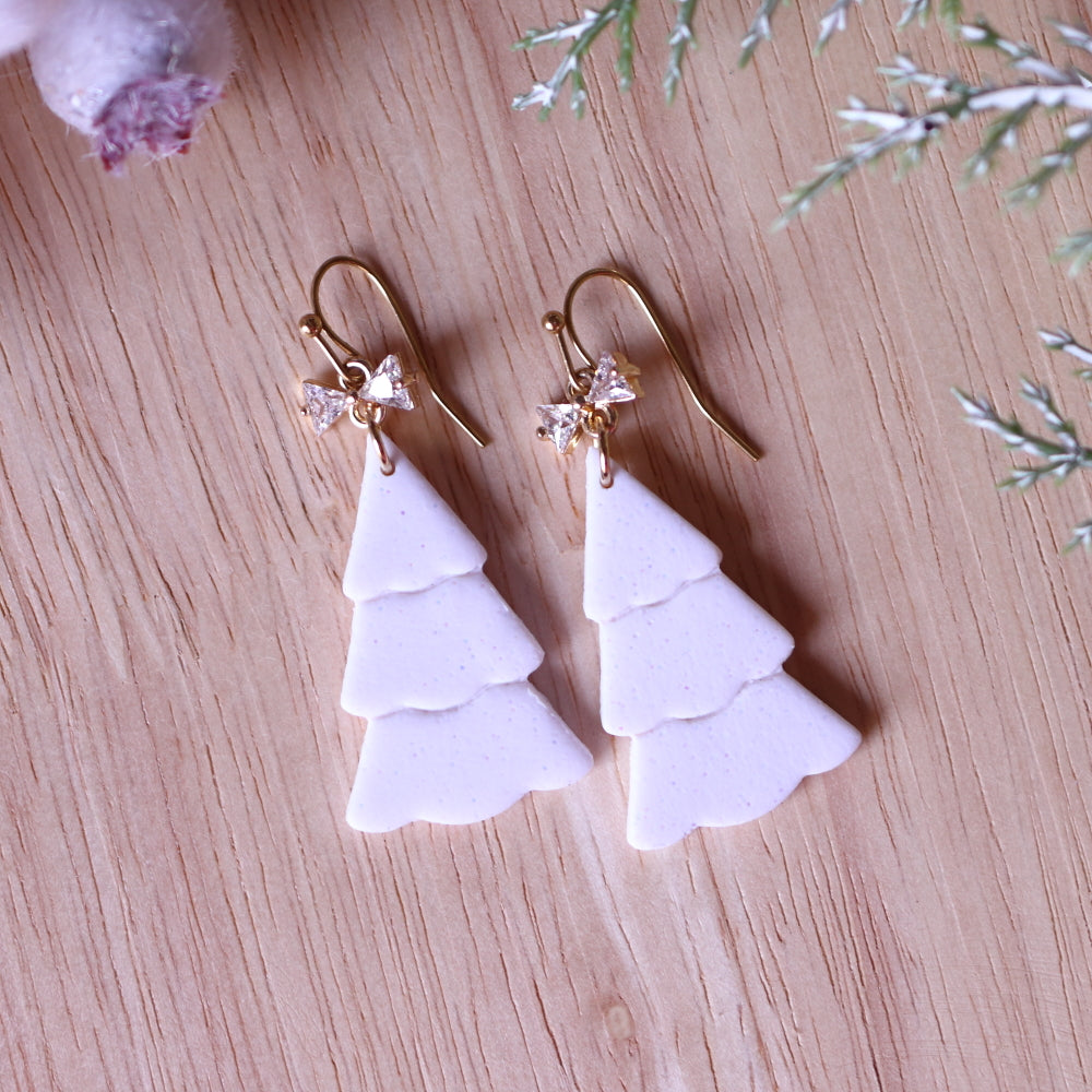 Orecchini Albero di Natale Bianco Glitter