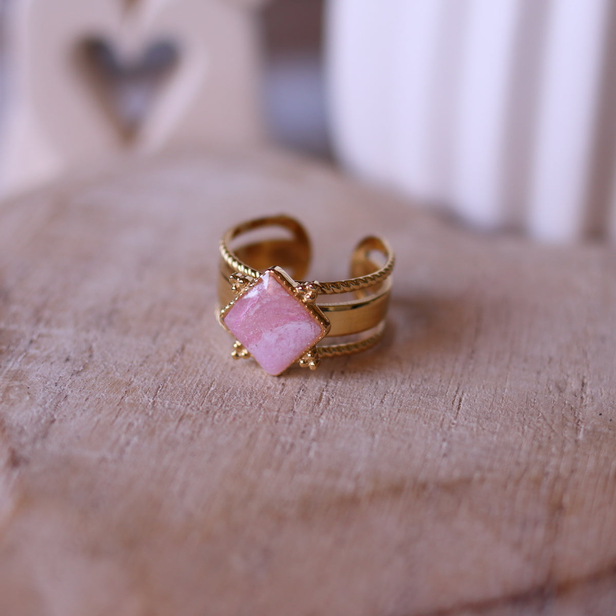 Anello Effetto Quarzo Rosa quadrato