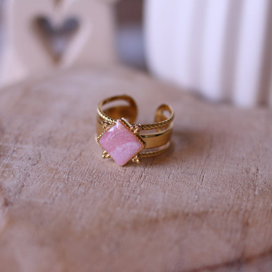 Anello Effetto Quarzo Rosa quadrato