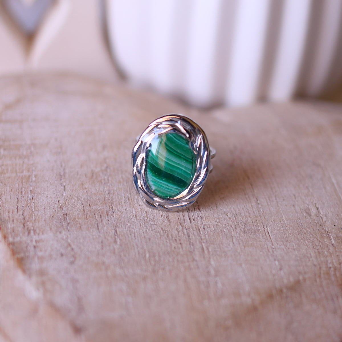 Anello Effetto Malachite ovale