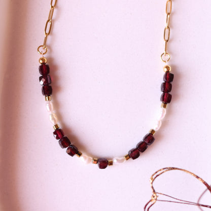 Collana Armonia Granato Rosso e Perle