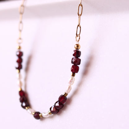 Collana Armonia Granato Rosso e Perle