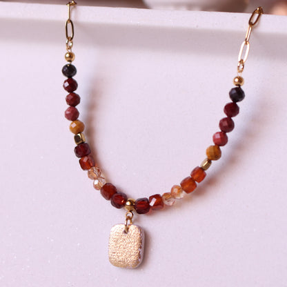 Collana Armonia Diaspro Mokaite e Granato con ciondolo