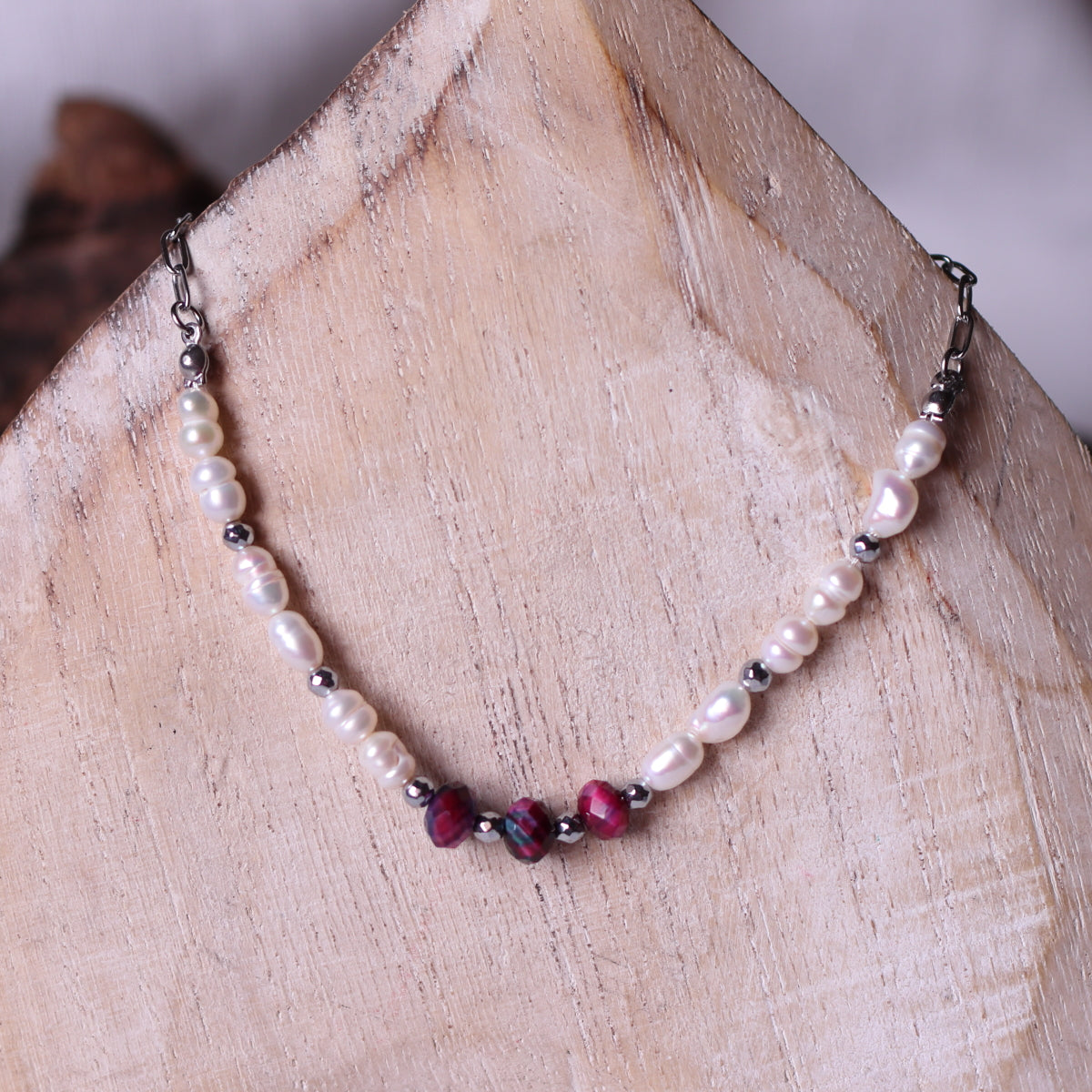 Collana Armonia Perle e Occhio di Tigre Viola