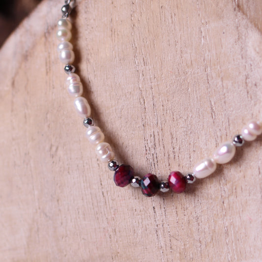 Collana Armonia Perle e Occhio di Tigre Viola