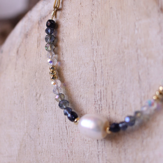 Collana Armonia Pietra Sole, Cristalli e Madreperla