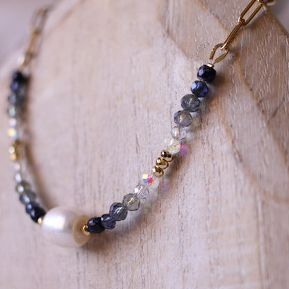 Collana Armonia Pietra Sole, Cristalli e Madreperla