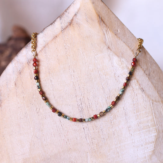 Collana Armonia Diaspro Rosso, Madreperla e Turchese Africano