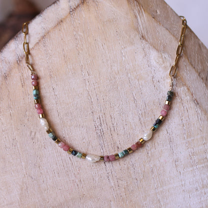 Collana Armonia Rodocrosite, Turchese Africano e perle