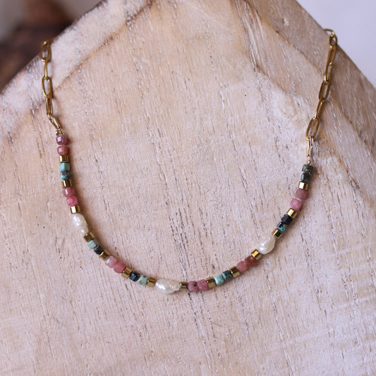 Collana Armonia Rodocrosite, Turchese Africano e perle