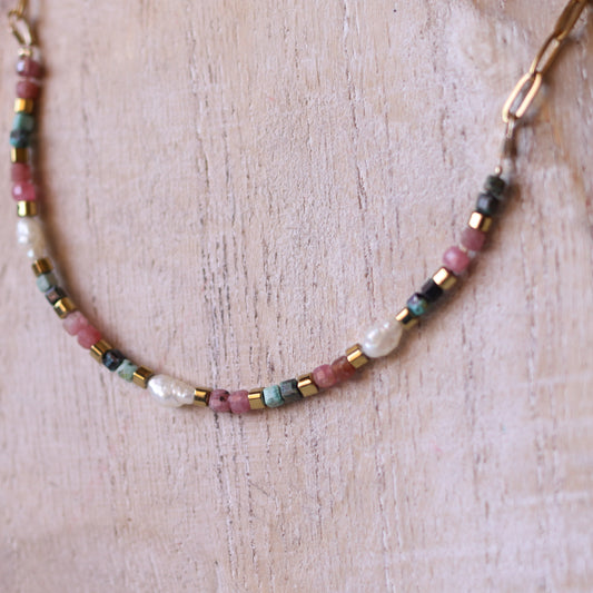 Collana Armonia Rodocrosite, Turchese Africano e perle