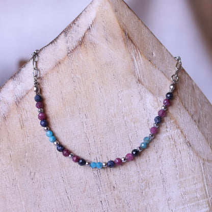 Collana Armonia Zaffiro, Apatite, Rubino ed Ematite Argento