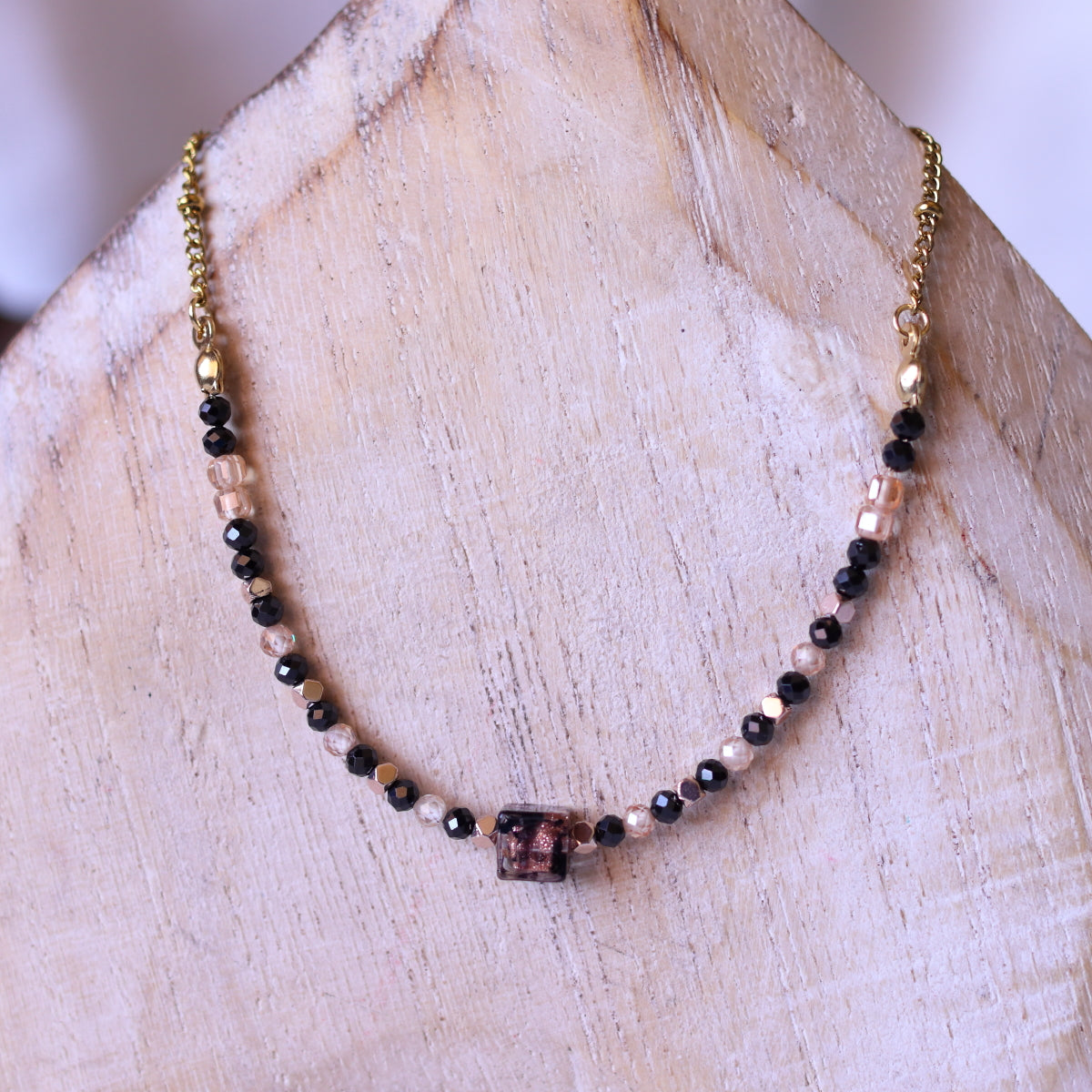 Collana Armonia Zirconi e Vetro di Murano Nero-Oro