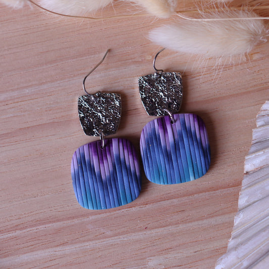 Orecchini Bargello Blu Viola Quadrato