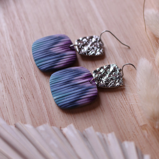Orecchini Bargello Blu Viola Quadrato