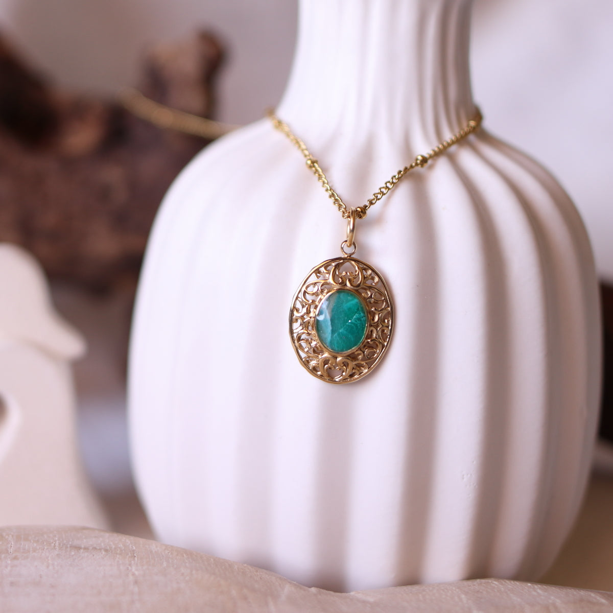 Collana Verde Acqua Ovale Retrò