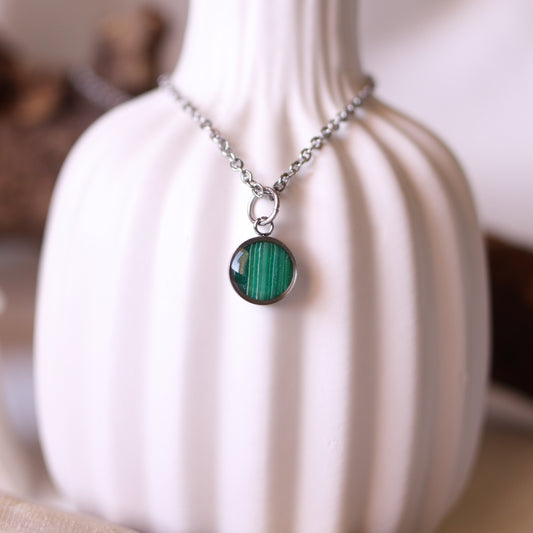 Collana Effetto Malachite tondo argento