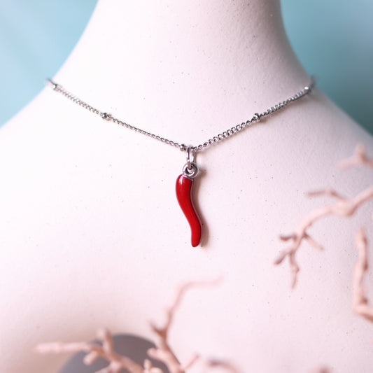 Collana con Cornetto portafortuna color Argento