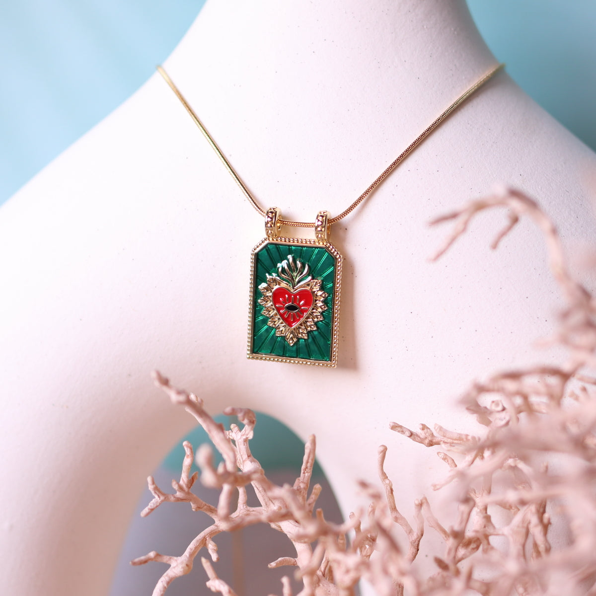 Collana Medaglietta Verde Cuore Sacro