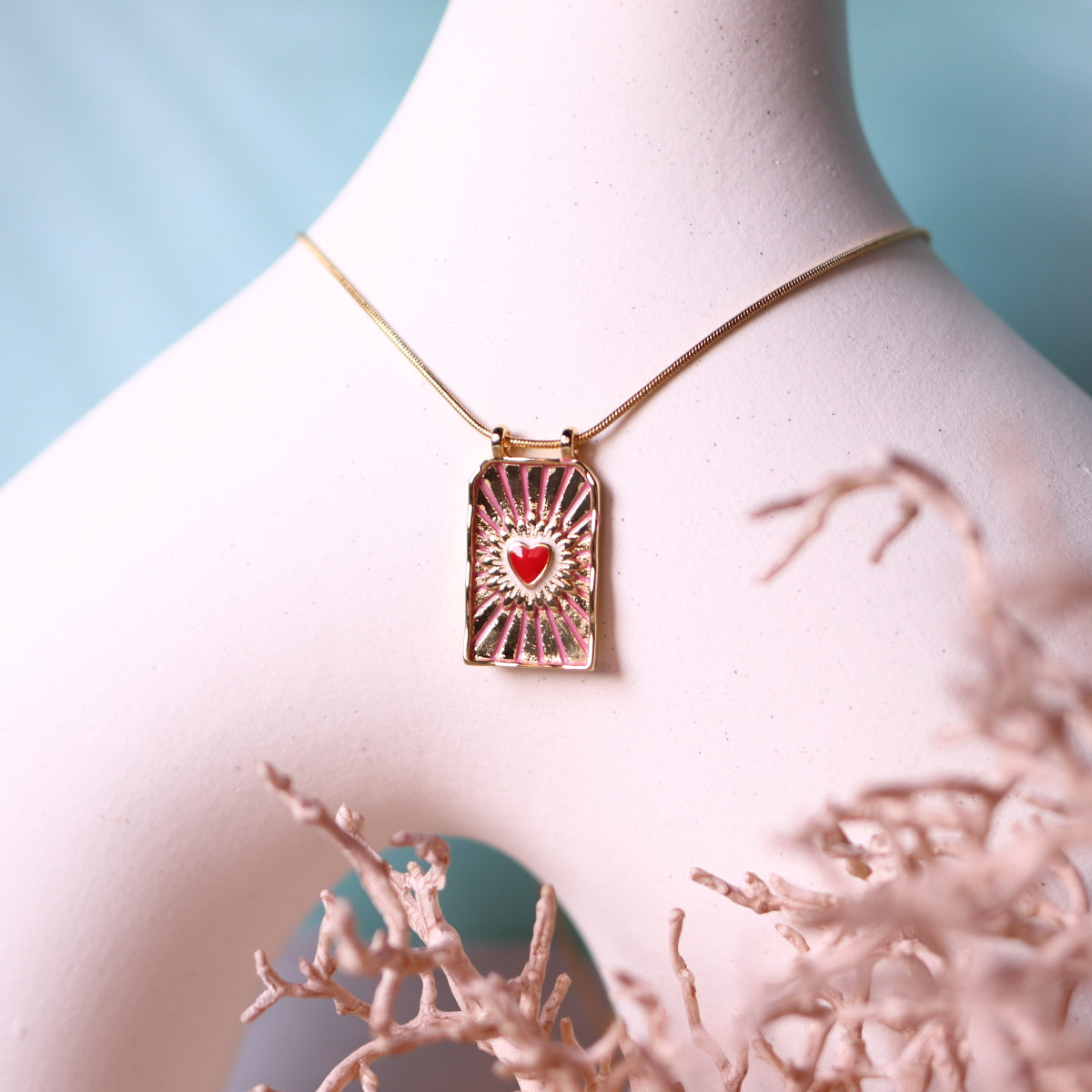 Collana Medaglietta Rosa con cuore