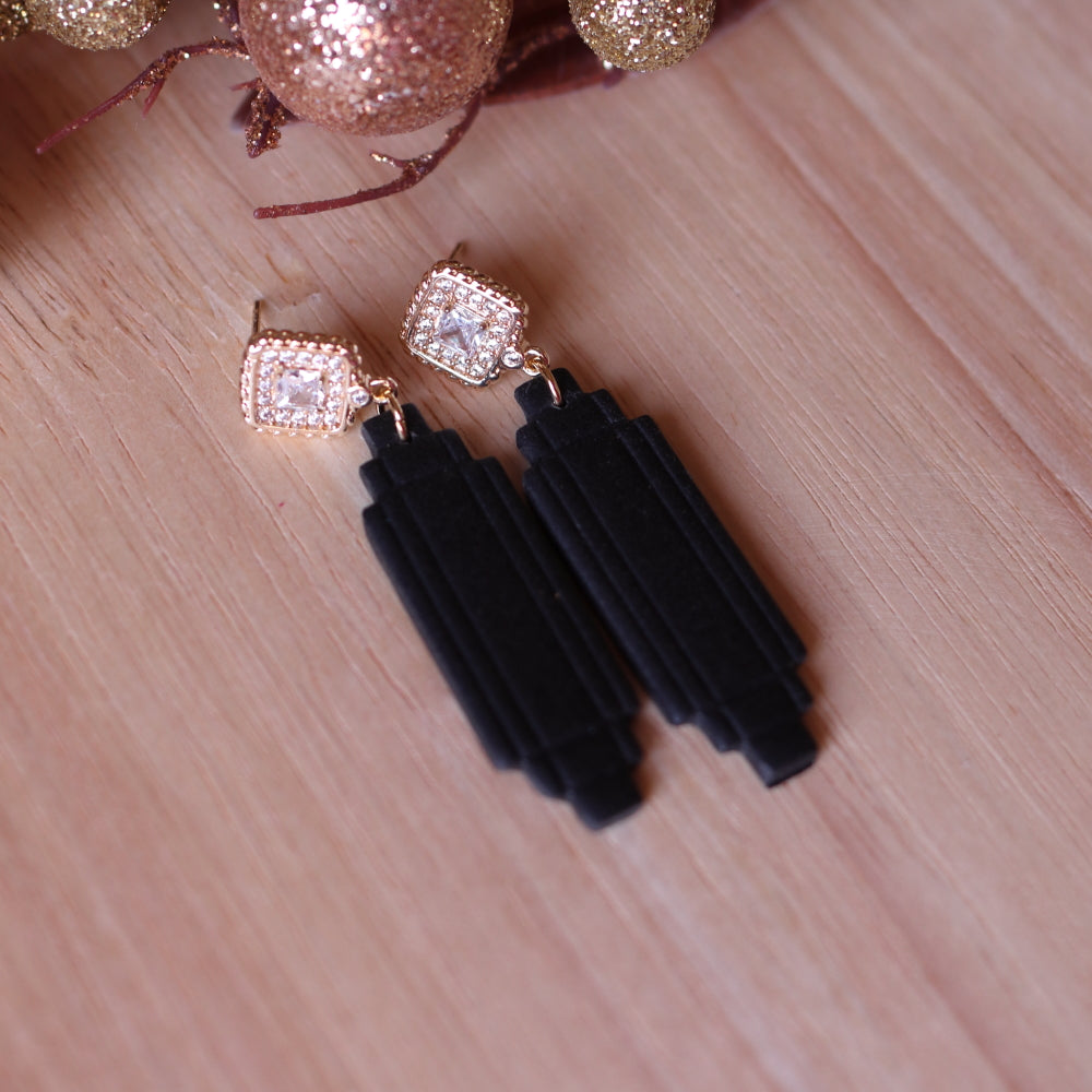 Orecchini Art Decò Empire Nero Oro