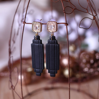 Orecchini Art Decò Empire Nero Oro