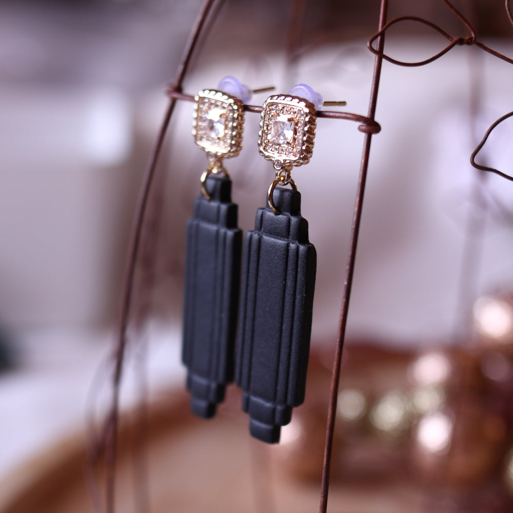 Orecchini Art Decò Empire Nero Oro