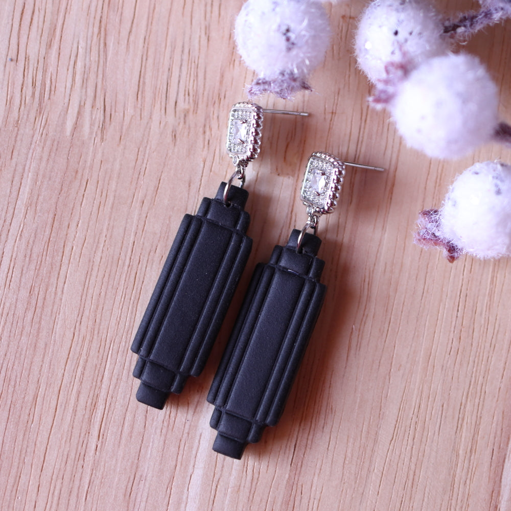 Orecchini Art Decò Empire Nero Argento