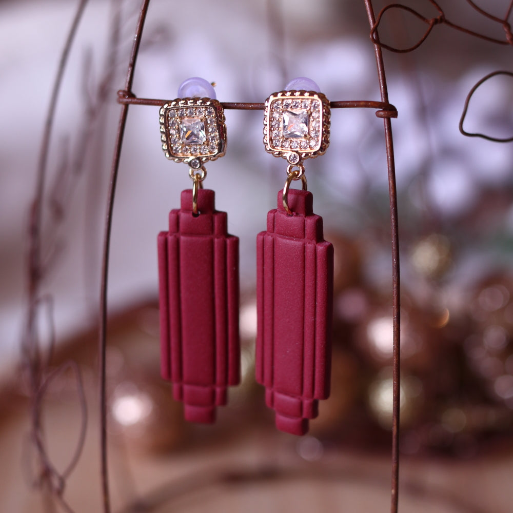 Orecchini Art Decò Empire Rosso Oro