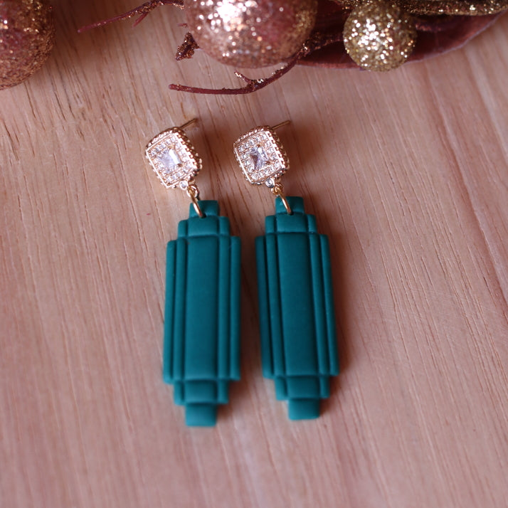 Orecchini Art Decò Empire Verde Oro