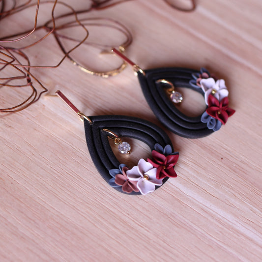 Orecchini Floreali Nero Cubic Zirconia