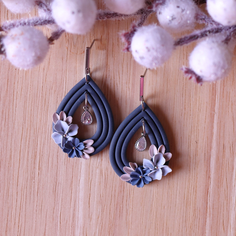 Orecchini Floreali Blu Cubic Zirconia