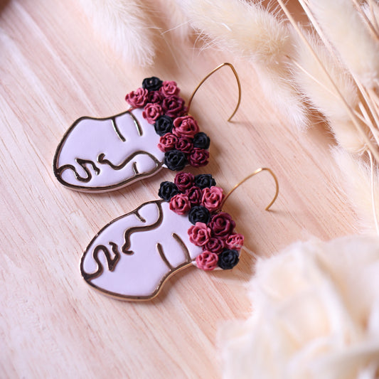 Orecchini Frida Bianco Rose Rosse-Nere