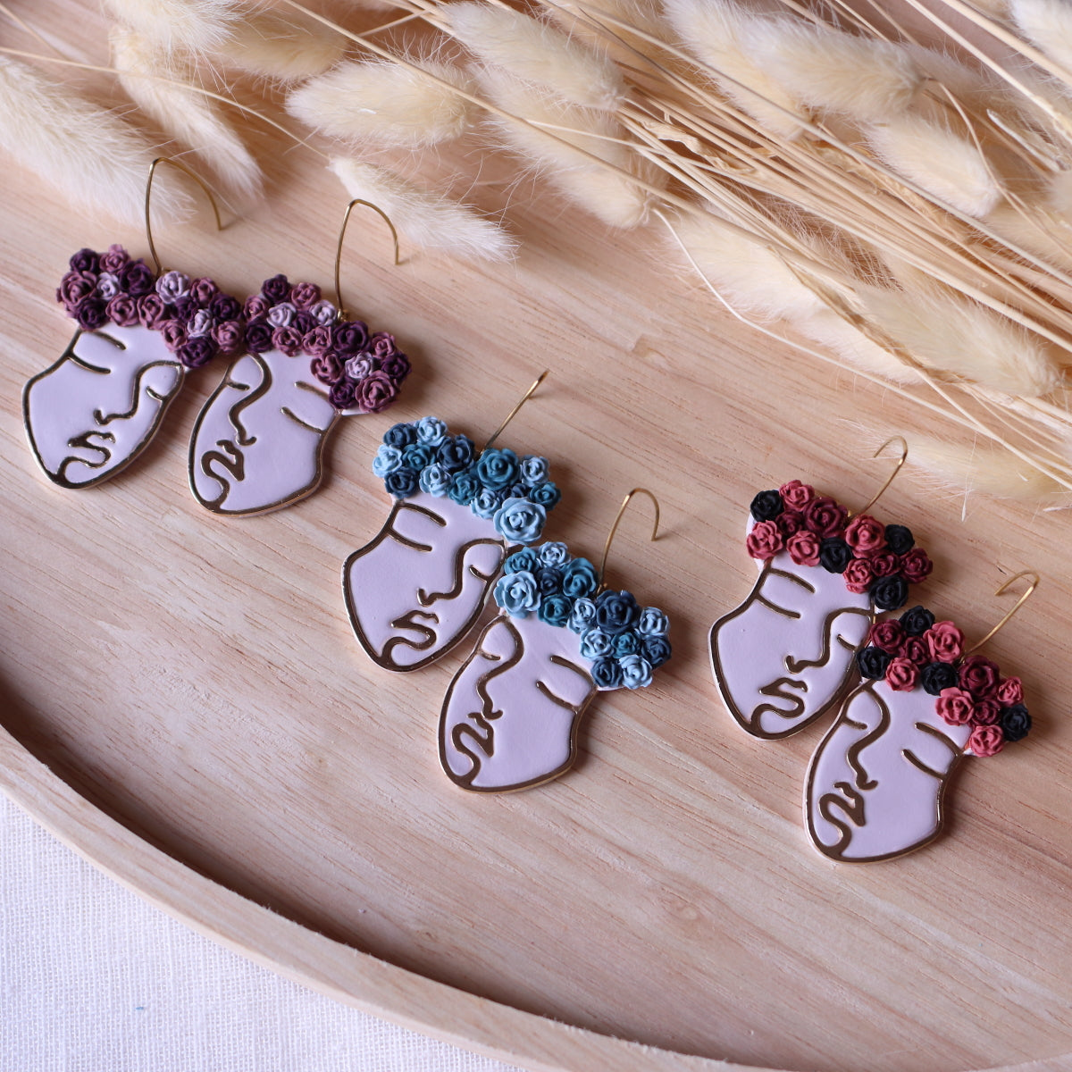 Orecchini Frida Bianco Rose Rosa Viola