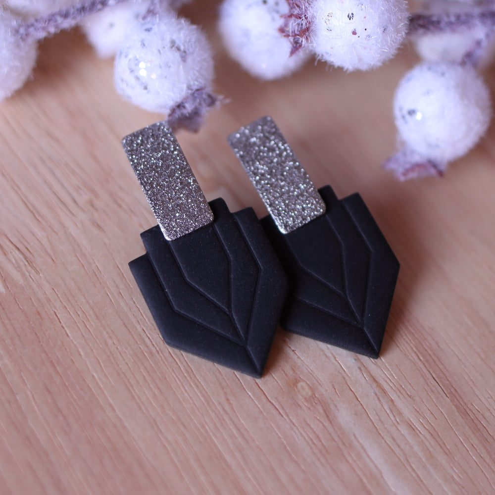 Orecchini Art Decò Gatsby Nero Argento