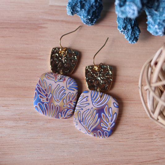 Orecchini Mokume Gane Blu e Beige quadrato