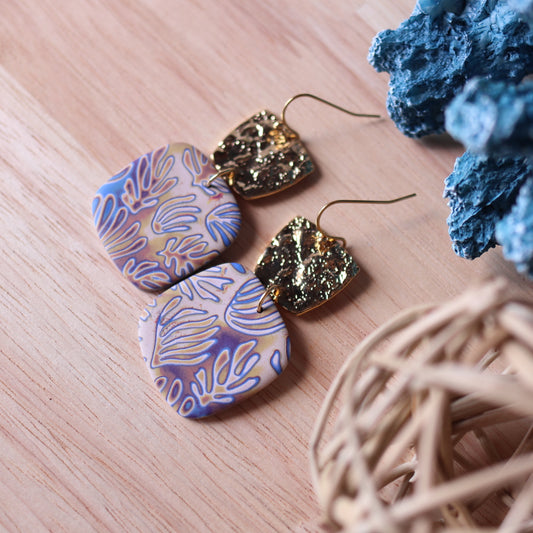 Orecchini Mokume Gane Blu e Beige quadrato