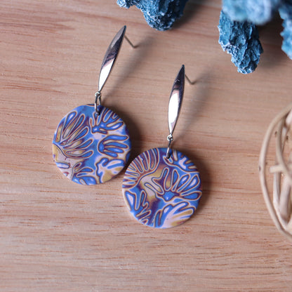 Orecchini Mokume Gane Blu e Beige tondo
