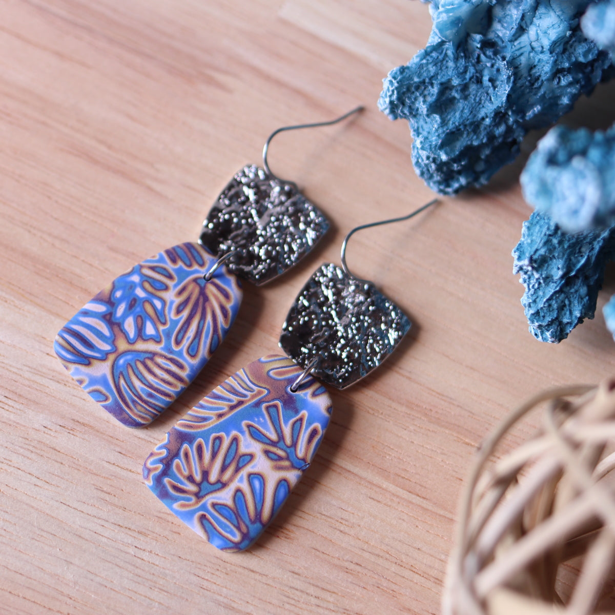 Orecchini Mokume Gane Blu trapezio