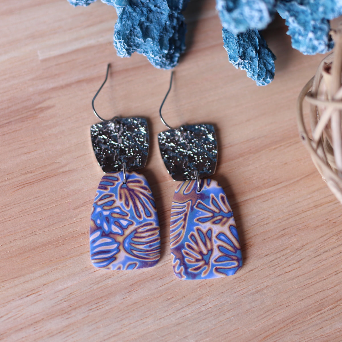 Orecchini Mokume Gane Blu trapezio
