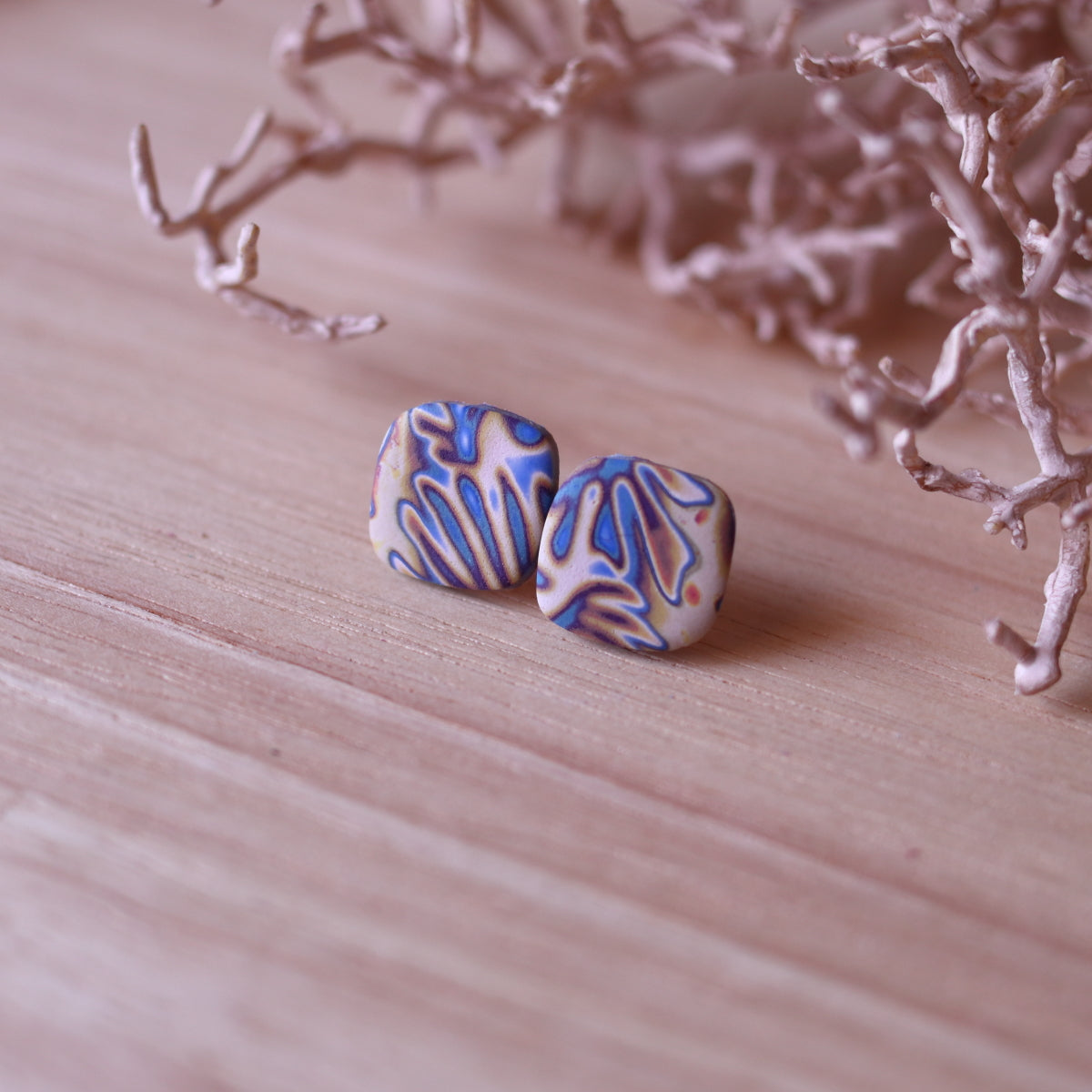 Orecchini Mokume Gane Lobo Blu quadrato