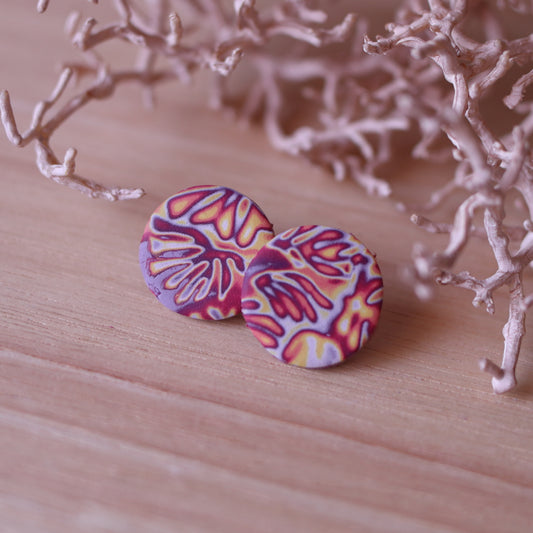 Orecchini Mokume Gane Rosso lobo Tondo
