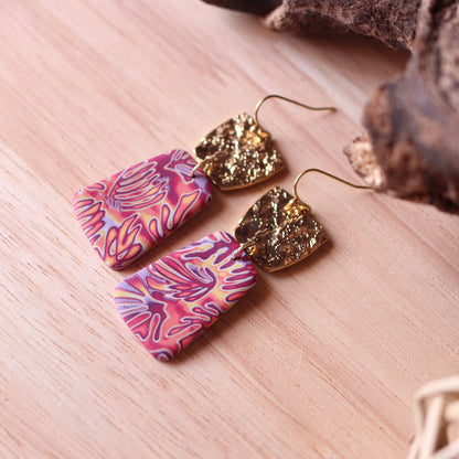 Orecchini Mokume Gane Rosso trapezio