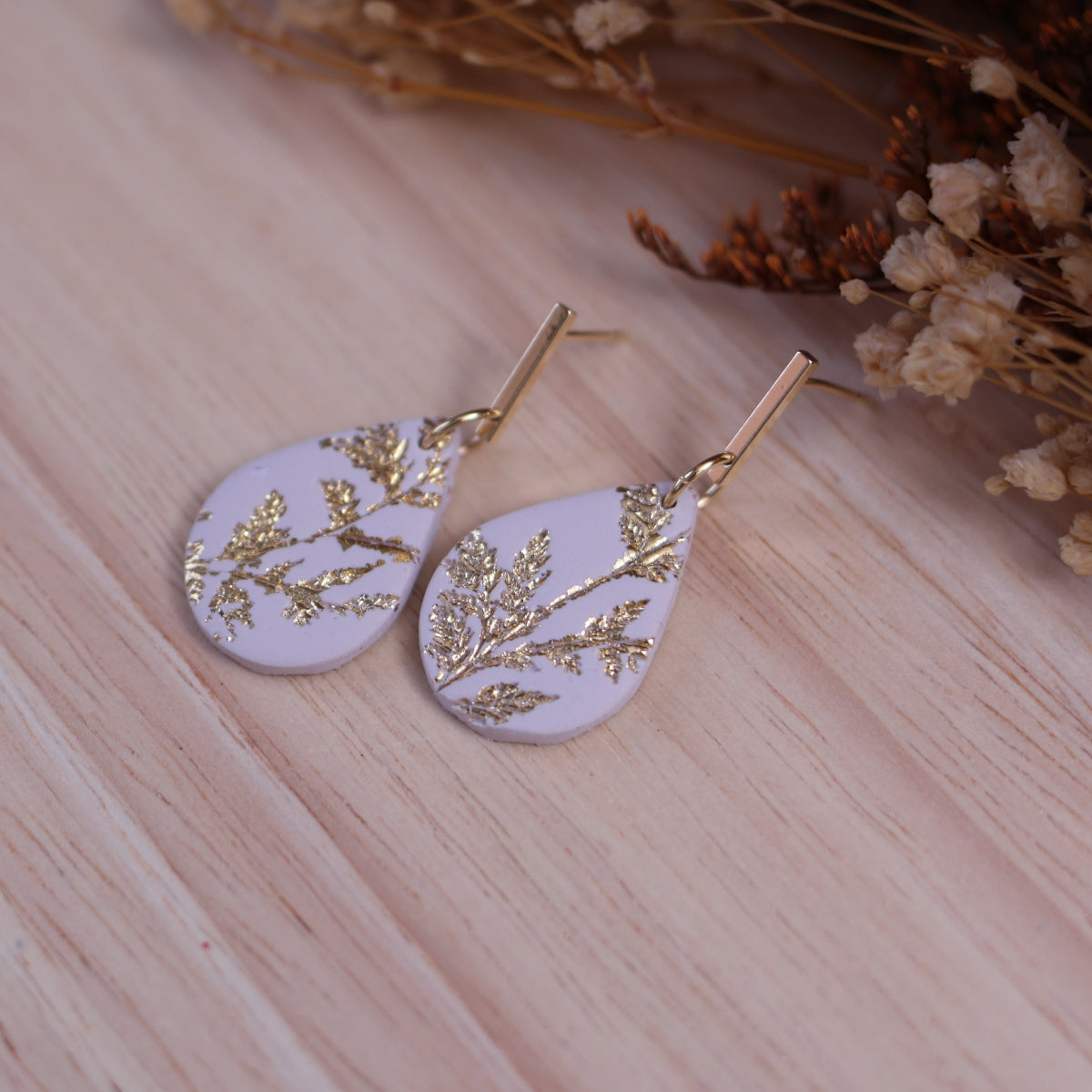 Orecchini Salice Bianco Oro Goccia