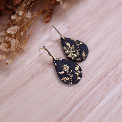Orecchini Salice Nero Oro Goccia