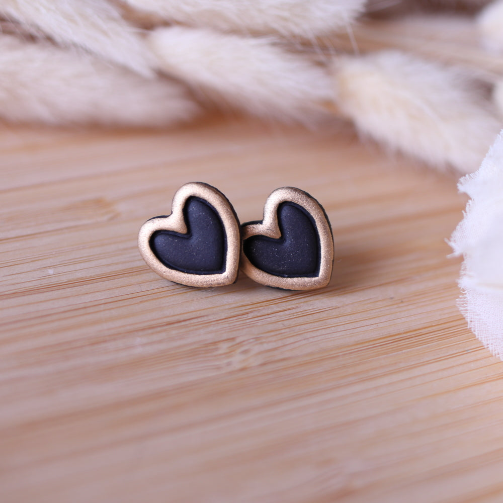 Orecchini Cuore Nero Oro Lobo